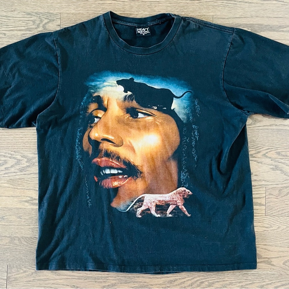 Vintage Bob Marley Lion Rap Tee Double Sided XL Heavy Metal Tag Great Fade